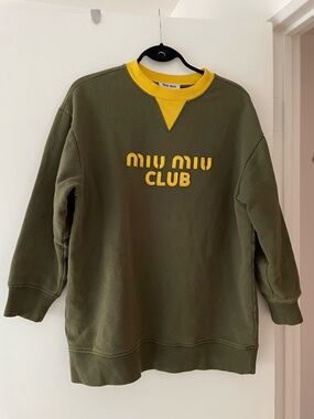 Miu Miu 2023 Olive Green/Yellow Cotton ‘Miu Miu Club’ Sweatshirt sz S